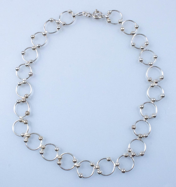 Vintage Sterling Silver Large Thin Rolo Rings with Silver Beads Anklet! [Size 9.5"]