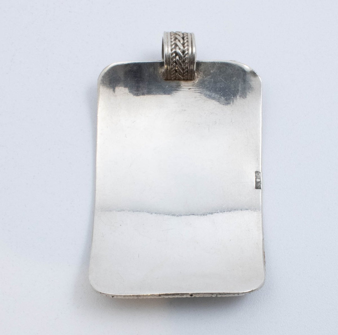 Vintage Sterling Silver Heavy Rectangular &amp; Concave Pendant With Tread Designs!