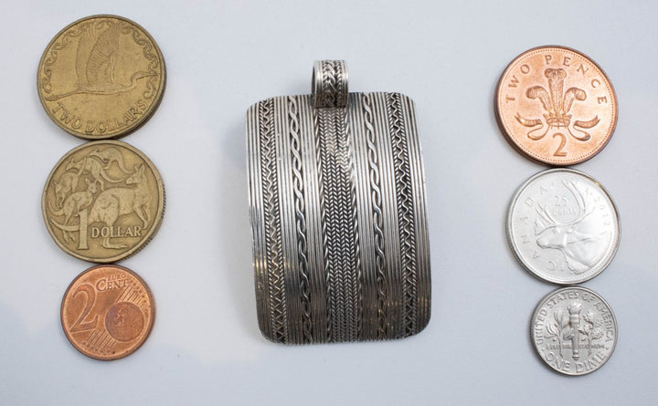 Vintage Sterling Silver Heavy Rectangular &amp; Concave Pendant With Tread Designs!