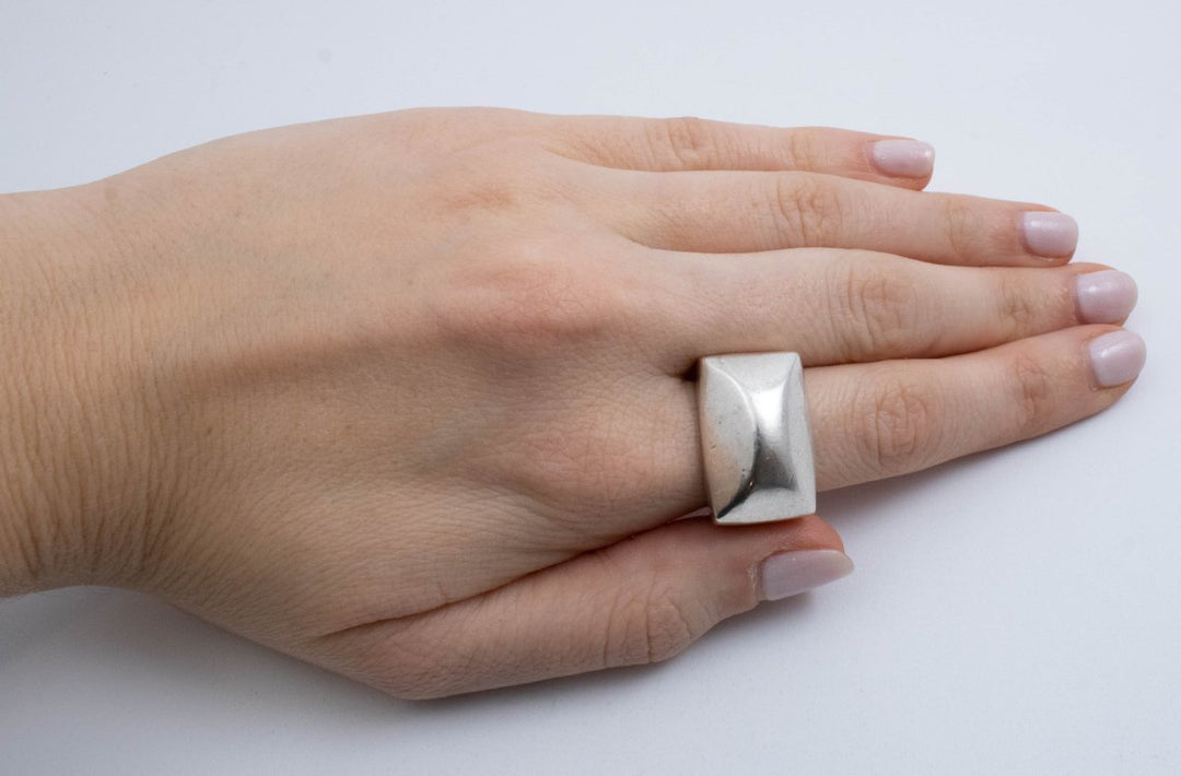 Vintage Sterling Silver Large Rectangular Dome Ring! [Size 7.75 US]