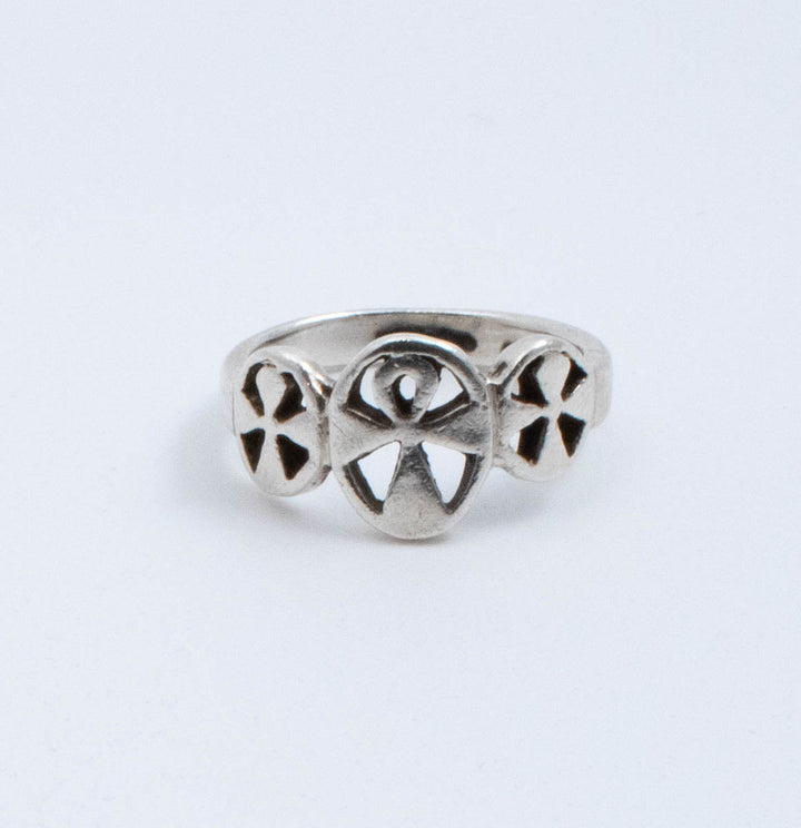 Vintage Sterling Silver Ring With 3 Bold Ankh Crosses! [Size 7 US]