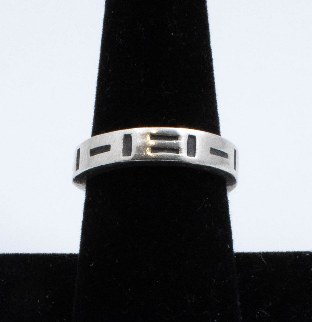 Vintage Sterling Silver Thick Band Etched Rectangles! [Size 7.75 US] Made in Mexico