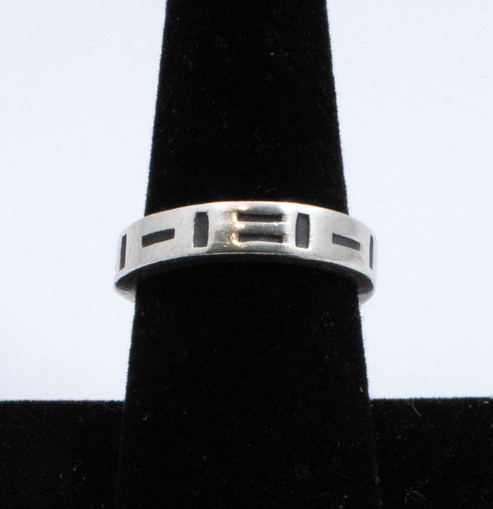 Vintage Sterling Silver Thick Band Etched Rectangles! [Size 7.75 US] Made in Mexico
